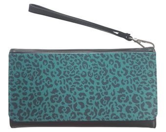 Green Leopard Print Faux Leather Purse: Ladies Wallet with Coin Pouch