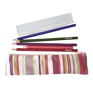 Astuccio sottile a righe - Con strisce rosa, viola, lime e crema - Regalo per lei