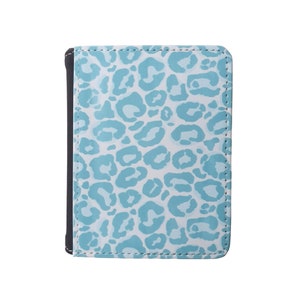 Tarjetero turquesa con estampado de leopardo y piel sintética / Tarjetero Oyster con estampado animal / Elegante tarjetero azul / Regalo para ella