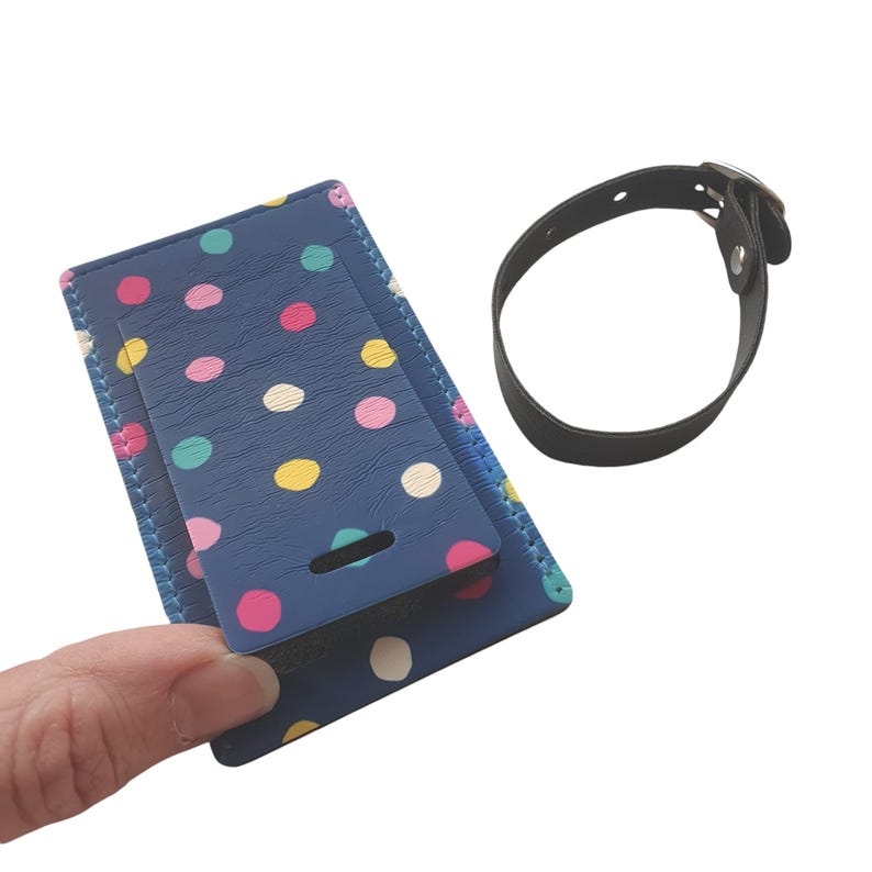 Polka Dot Luggage Tag Colourful Spotted Baggage Label Faux Leather