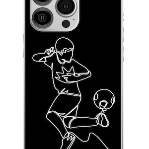 Personligt fotbollsfodral för pojkar | iPhone och Samsung Galaxy | Linjeritningsdesign med fotboll Svart