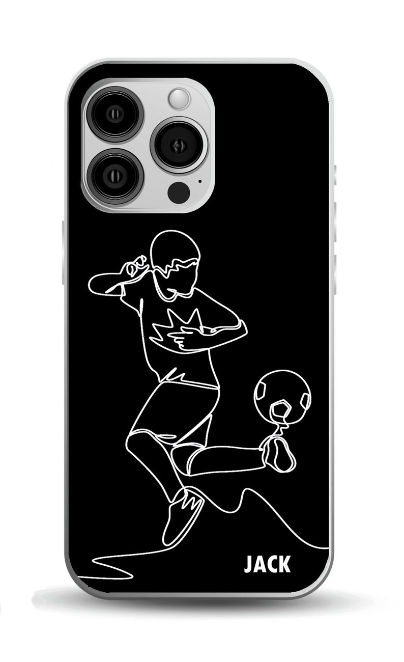 Personligt fotbollsfodral för pojkar | iPhone och Samsung Galaxy | Linjeritningsdesign med fotboll Svart