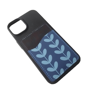 Porta carte Scandi Blue Leaf per telefono / Portafoglio adesivo per cellulare / Custodia adesiva per carte in similpelle / Regalo minimalista per lei
