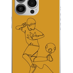 Personligt fotbollsfodral för pojkar | iPhone och Samsung Galaxy | Linjeritningsdesign med fotboll Gul