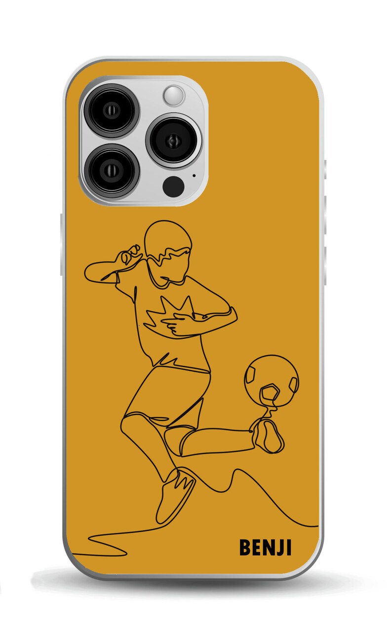 Personligt fotbollsfodral för pojkar | iPhone och Samsung Galaxy | Linjeritningsdesign med fotboll Gul