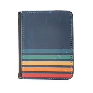 Porte-cartes en similicuir à rayures rétro | Portefeuille style années 70 | Porte-cartes en forme d'huître à rayures arc-en-ciel | Cadeau pour lui