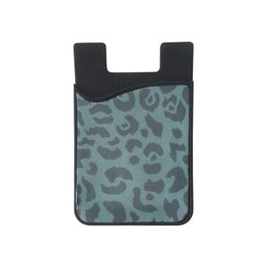 Groene zelfklevende kaarthouder met luipaardprint voor telefoons | Zelfklevende kaarthouder | Telefoonaccessoire | Klein cadeau-idee voor haar