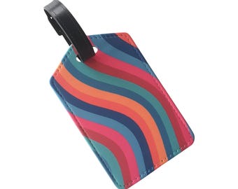 Wavey Stripes Luggage Tag  |  Colourful Striped Baggage Label |  Faux Leather, Vibrant Travel Accessories