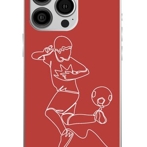 Personligt fotbollsfodral för pojkar | iPhone och Samsung Galaxy | Linjeritningsdesign med fotboll Röd