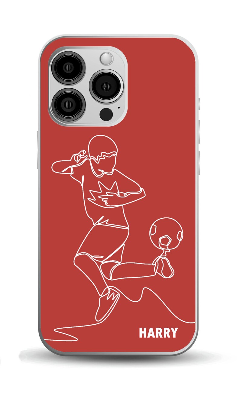 Personligt fotbollsfodral för pojkar | iPhone och Samsung Galaxy | Linjeritningsdesign med fotboll Röd