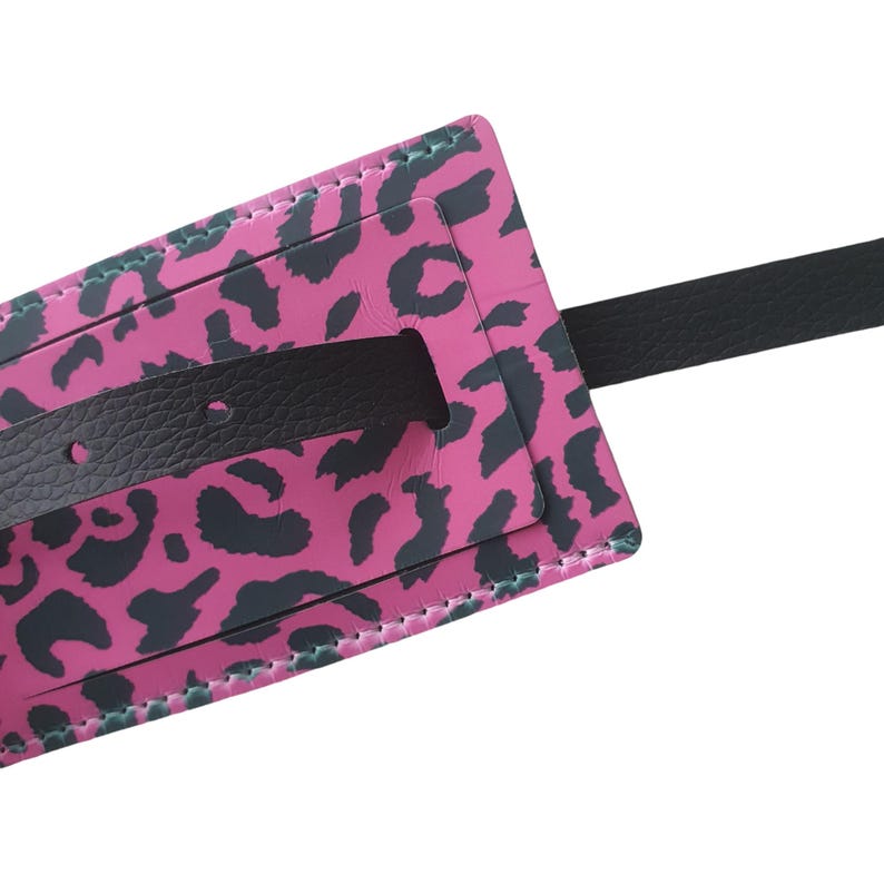 Pink Leopard Print Luggage Tag Pink Animal Print Baggage Label Faux