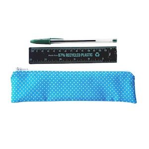 Skinny, Turquoise, Polka Dot Pencil Case - Slim Fabric Pencil Case