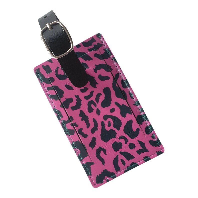 Pink Leopard Print Luggage Tag Pink Animal Print Baggage Label Faux