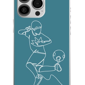 Personligt fotbollsfodral för pojkar | iPhone och Samsung Galaxy | Linjeritningsdesign med fotboll Teal