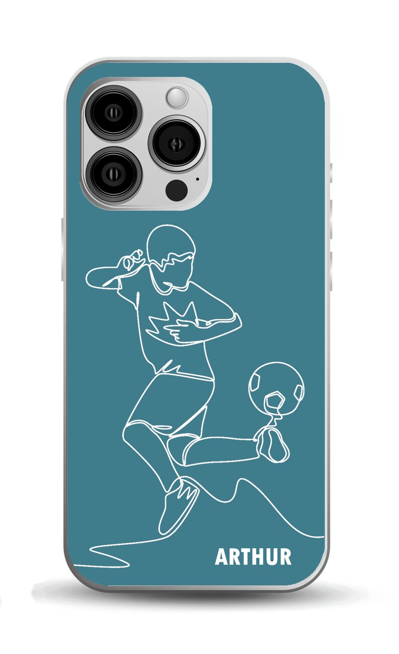 Personligt fotbollsfodral för pojkar | iPhone och Samsung Galaxy | Linjeritningsdesign med fotboll Teal