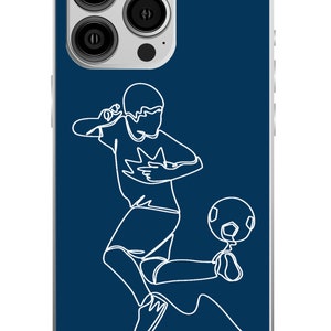 Personligt fotbollsfodral för pojkar | iPhone och Samsung Galaxy | Linjeritningsdesign med fotboll Blå
