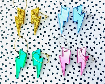 Supersized Acrylic 'Lightening Bolt' Hoops - Choose from 15 COLOURS!/Bolt earrings/Gift for Birthday/Lightening Bolt Earrings