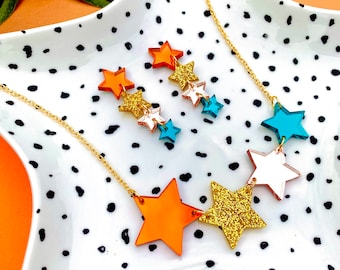 NEW ‘Autumn’ Star "Joanna" Acrylic Gold Plated Chain Necklace | Matching Drop and Stud Earrings also available | Star necklace | Star Studs