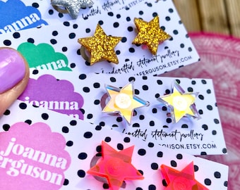 IN 18 COLOURS! Gorgeous “Joanna” MIRRORED Star Shaped Acrylic Studs - Star earrings | Gift for Birthday | Rainbow Star studs | Star Earrings