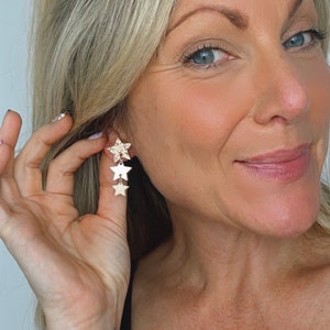 NEW YEAR Mirror & Glitter Acrylic Triple 'Joanna' Star Drop Earrings | Star Earrings | Acrylic Earrings | Glitter Drops | Mirror earrings