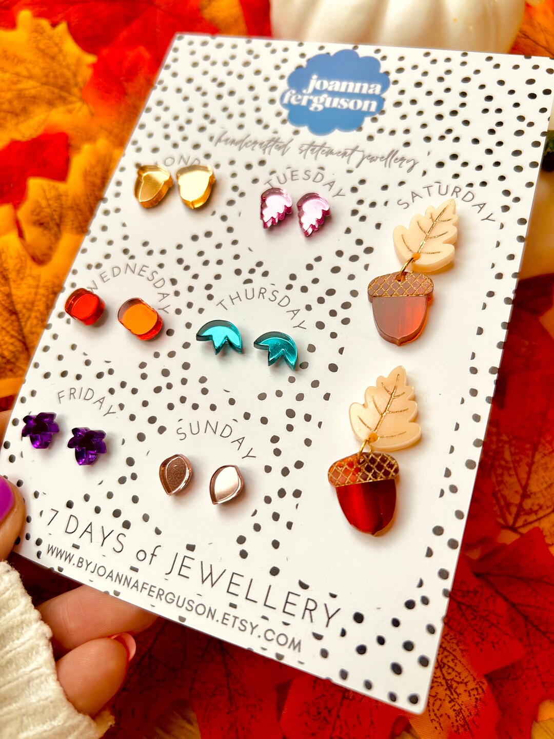 AUTUMN Acrylic '7 Days of Jewellery' Earring Pack Autumn Micro Studs ...