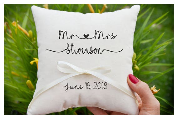 Mr Mrs Pillow Personalized Ring Bearer Pillow Wedding Ring Etsy
