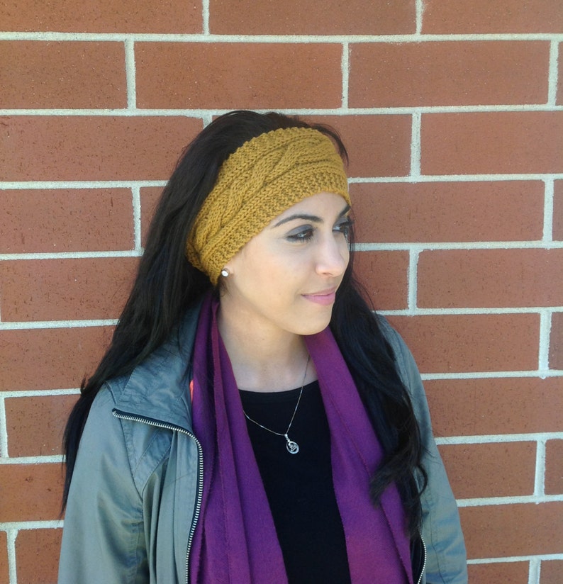 Wool Knit Headband // Ear Warmer // Ear Muff // Cable Knit Head Band image 2