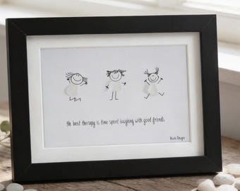 The Best Therapy is Time Spent Laughing with Good Friends - Sea Glass Art Frame