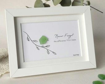 Sea Glass Art - Never Forget The Difference You Make | Encouragement Gift | Motivational Wall Decor