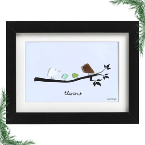 This Is Us Family of Four Birds Sea Glass Art