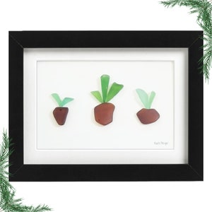 FRAMED Sea Glass Art Picture Herbology Plants in Pots