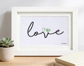 Sea Glass Art: Two Birds in Love - Anniversary Keepsake