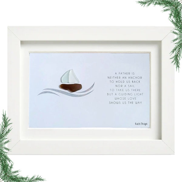 Father Sailboat Genuine Sea Glass Art Frame | Dad Art |  Beach Glass Art | Father Gift