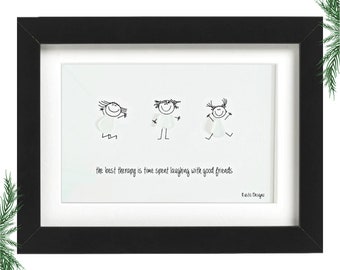 The Best Therapy is Time Spent Laughing with Good Friends - Friendship Sea Glass Art Frame