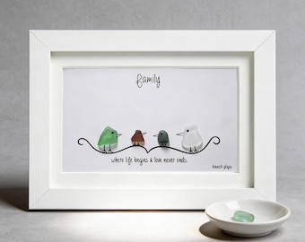 Family - Where life begins & love never ends - Sea Glass Art Frame