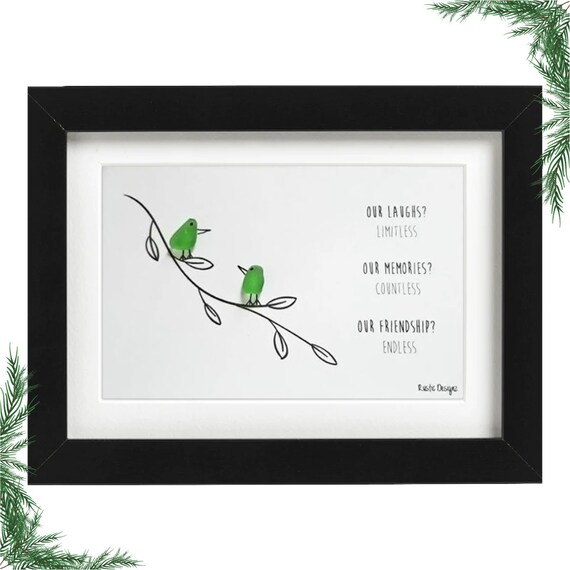 Sea Glass Friendship Art: Meaningful Gift, Nova Scotia Glass, 8x6 Black Frame