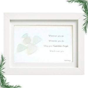 Guardian Angel Sea Glass Art Frame – ‘Wherever You Go, May Your Guardian Angel Watch Over You’ | Personalized Gift