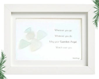 Guardian Angel FRAMED Sea Glass Art Picture | Baptism gift | Religious personalized gift