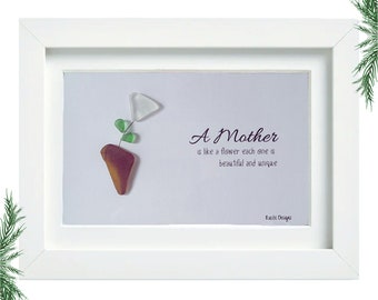 FRAMED Mother Sea Glass Art Picture | Custom Gift for Mom | Mother's Day | Beach Glass Art |