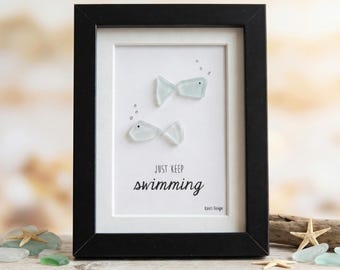 Sea Glass Art - Just Keep Swimming | Inspirational Beach Decor