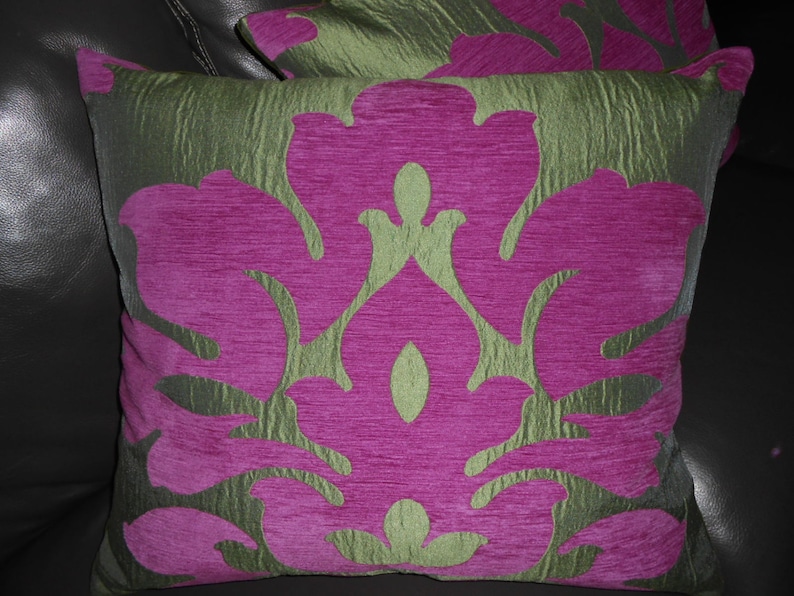 Designer Throw Pillows Chenille Fabric Large Lotus Magenta Etsy