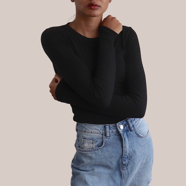 Black Long Sleeve Top Women's UK - 100% Organic Cotton