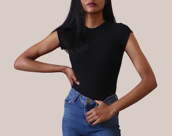 Black Cap Sleeve T-shirt Women's UK - 100% Organic Cotton