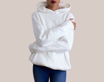 White Oversized Pullover Hoodie with Kangaroo Pocket UK - 100% Organic Cotton