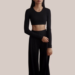 Svart långärmad Crop Top Dam UK - 100 % ekologisk bomull