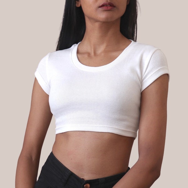 White Cap Sleeve Crop T-Shirt Women's UK - 100% Organic Cotton