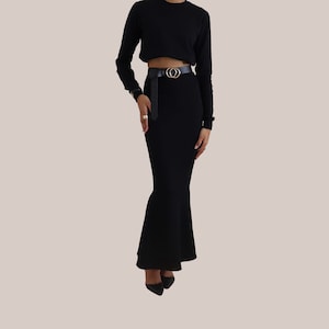 Black Bodycon Maxi Silhouette Skirt Women&#39;s UK - 100% Organic Cotton