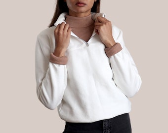 White Regular Fit Front Zipper Sweatshirt Women's UK - 100% Organic Cotton