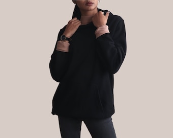 Black Oversized Pullover Hoodie with Kangaroo Pocket UK - 100% Organic Cotton