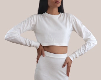 White Long Sleeve Crop Top Women's UK - 100% Organic Cotton